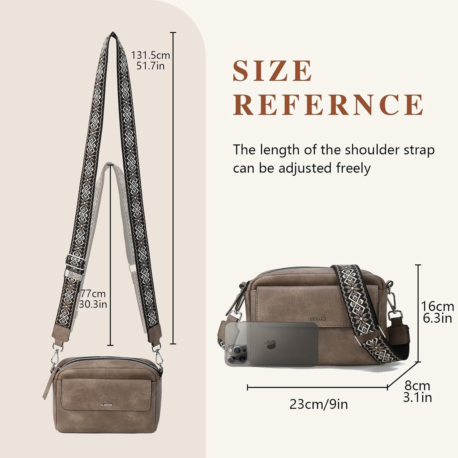 Gladdon Crossbody Bag Damen PU Leder, Umhängetasche mit abnehmbarem