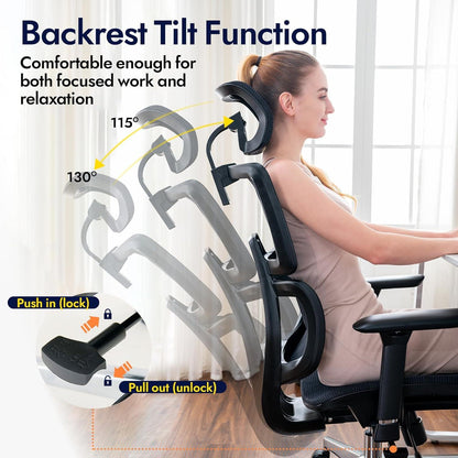 Ergonomischer Netz Bürostuhl mit Lendenwirbelstütze & 3D