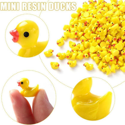120 Mini Enten Harz Gelb Miniatur Deko für Garten und Aquarium