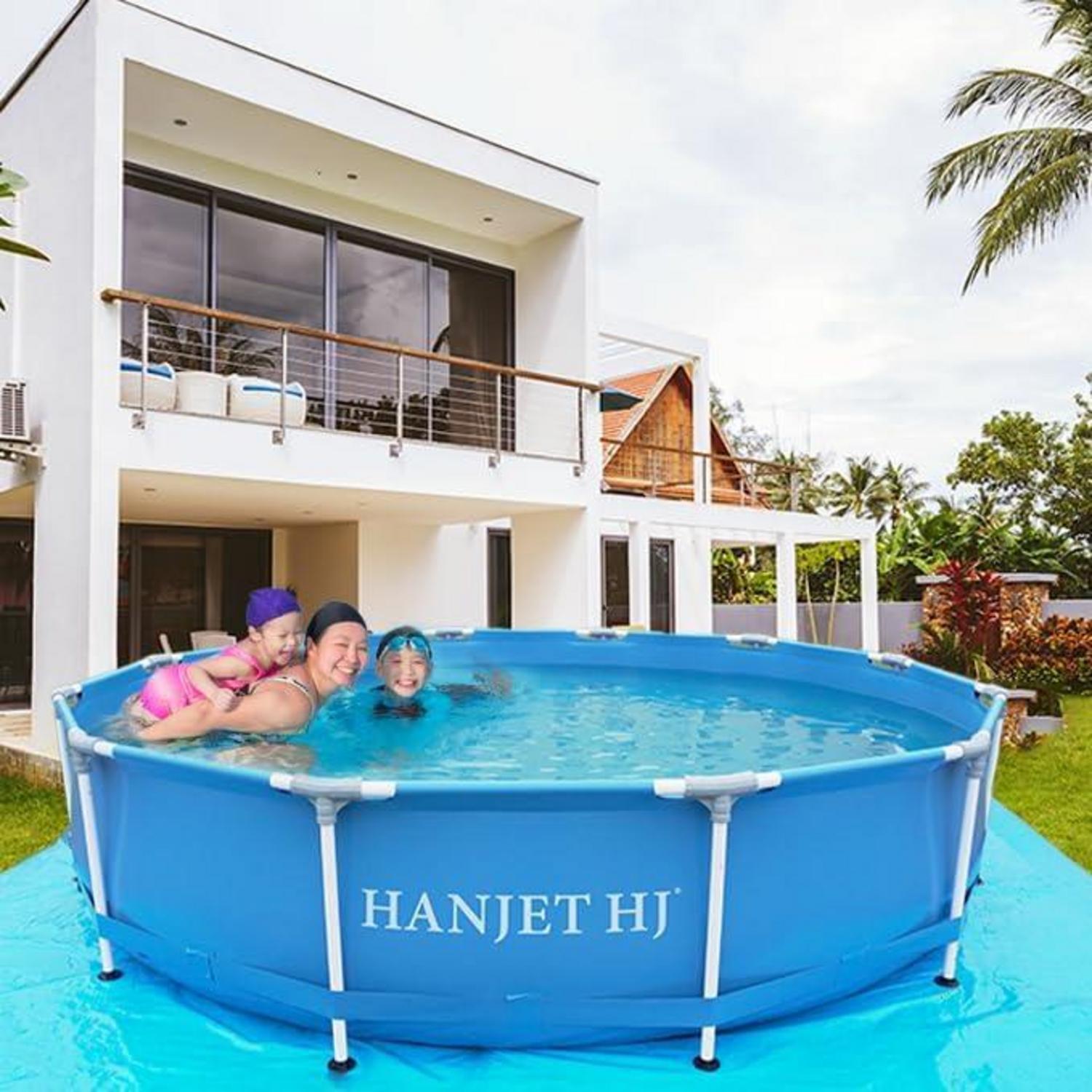 Hanjet Frame Pool Schwimmbecken Metallrahmen Rund Blau Ø152x38cm