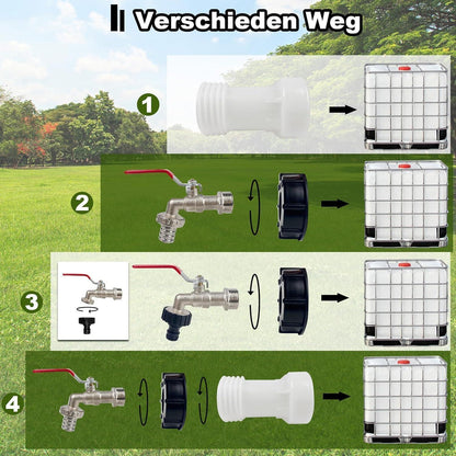 IBC Tank Zubehör Set mit 3/4 Zoll Auslaufhahn & S60x6 Adapter