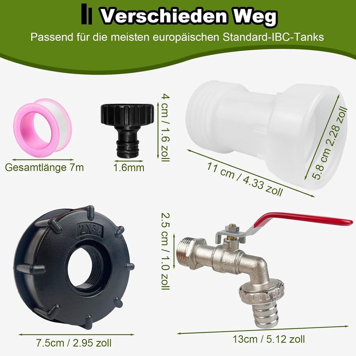 IBC Tank Zubehör Set mit 3/4 Zoll Auslaufhahn & S60x6 Adapter