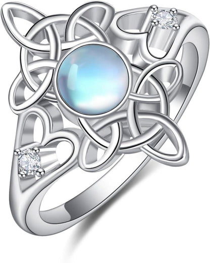 Celtic Knot 925 Sterling Silber Witch Magic Mondstein Pagan RIng