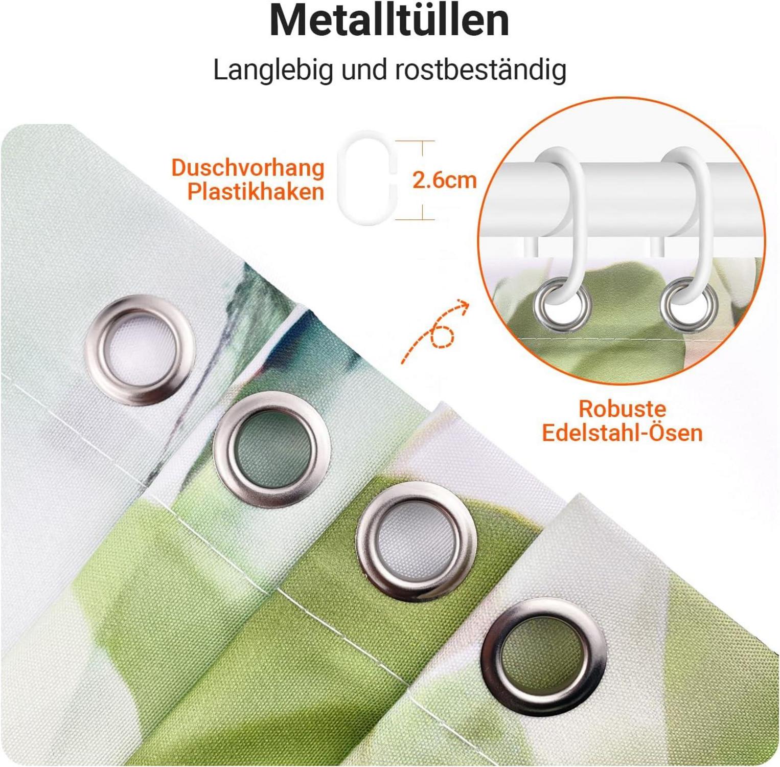 Duschvorhang 240x200cm Klare Blätter Antischimmel Textil 16 Ösen Badezimmer