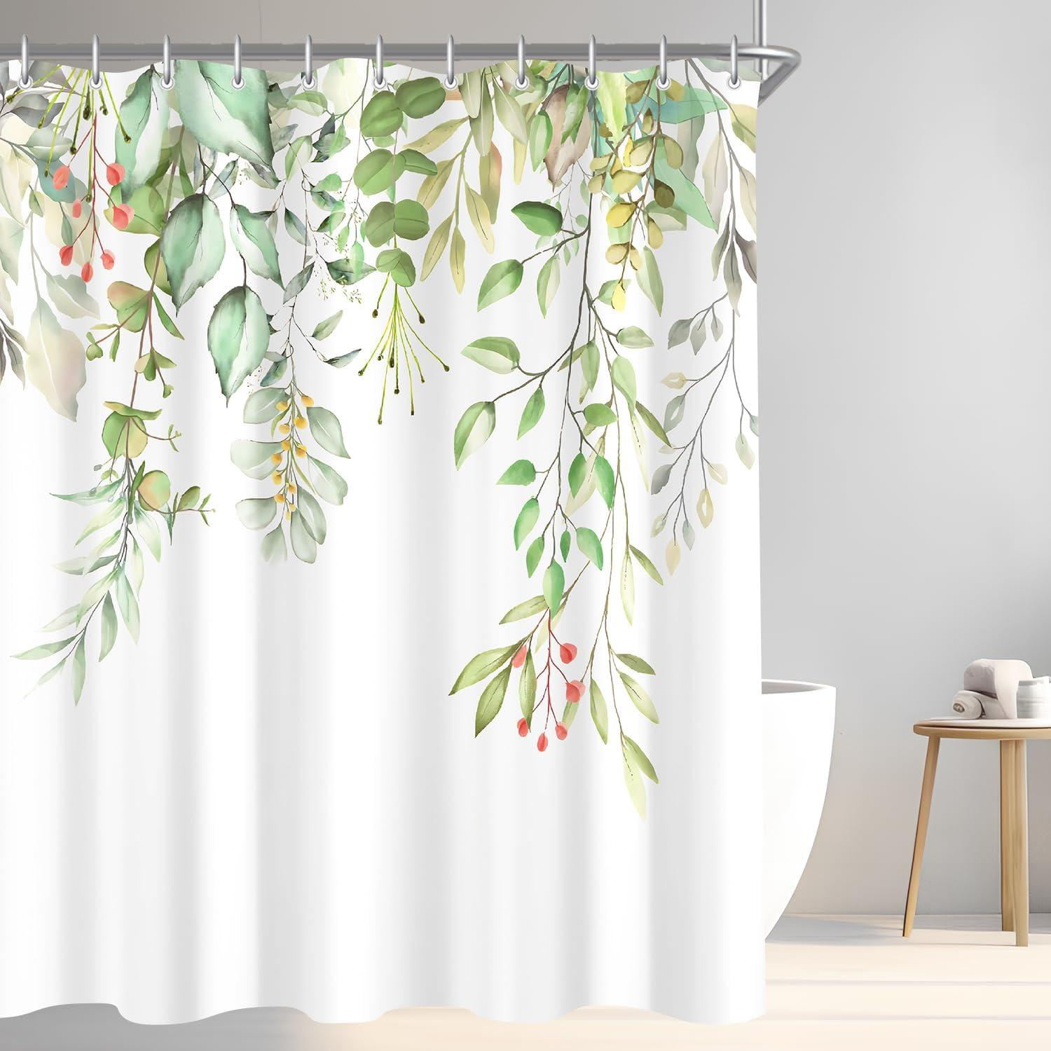 Duschvorhang 240x200cm Klare Blätter Antischimmel Textil 16 Ösen Badezimmer