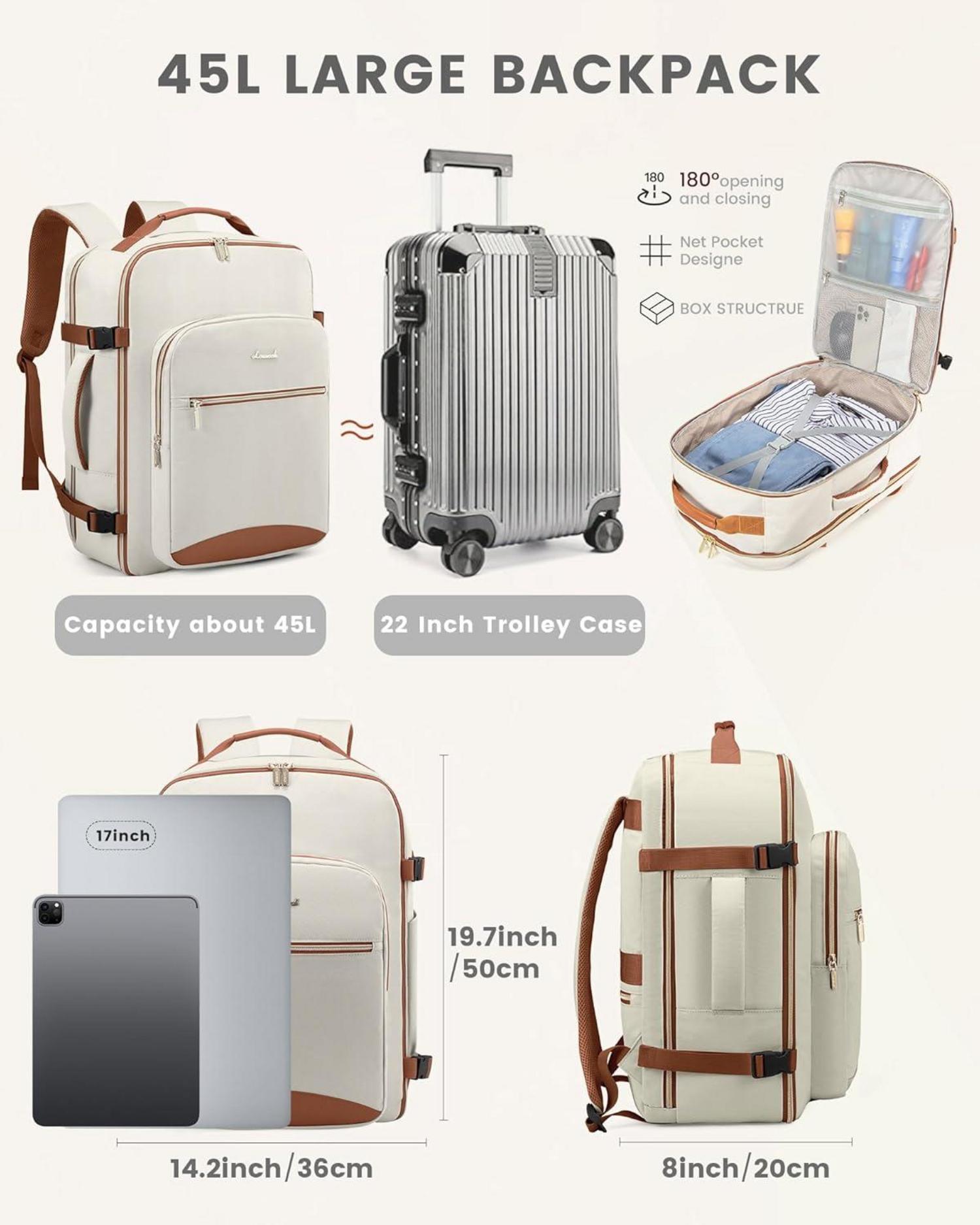 Handgepäck Rucksack Damen 40L Flugzeug Reisetasche 17 Zoll Laptop