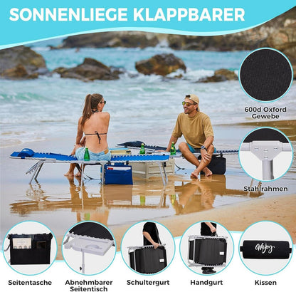 WEJOY Sonnenliege Klappbar 5-Fach Verstellbar mit Seitentisch & Kissen