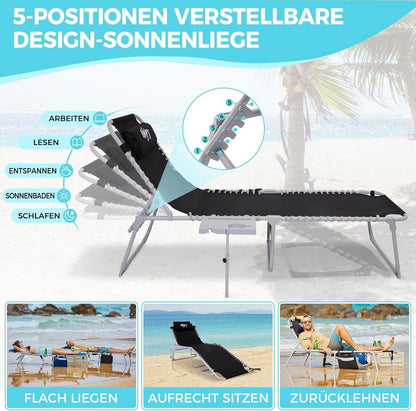 WEJOY Sonnenliege klappbar 2er Gartenliege verstellbarer Rückenlehne Strandliege