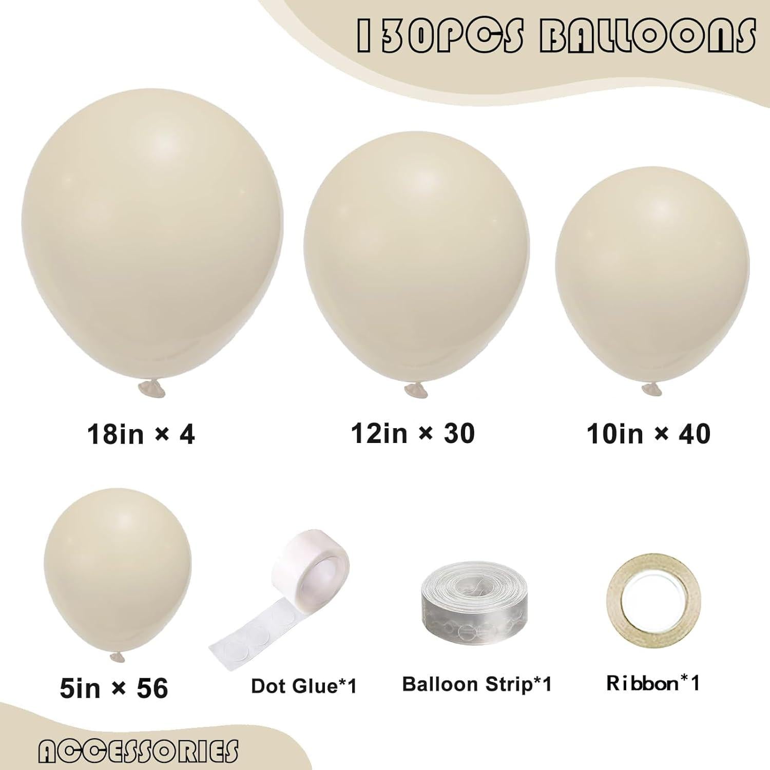 Luftballons Set Weiß Beige 130 Stück - Ballon Girlande in