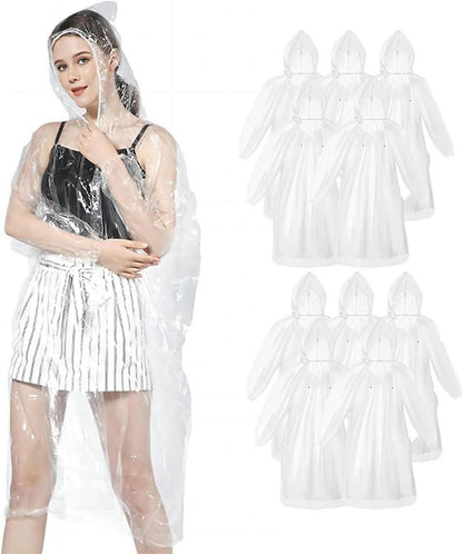 Regenponcho Einweg Wasserdicht Transparent Manschette Kapuze 10 Stück