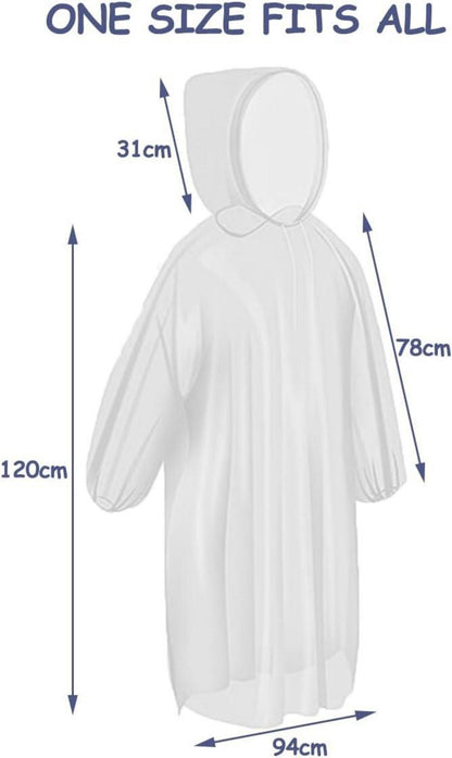 Regenponcho Einweg Wasserdicht Transparent Manschette Kapuze 10 Stück