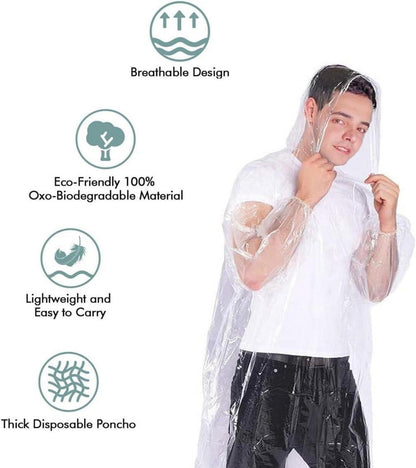 Durchsichtiger Einweg Regenponcho mit Kapuze, 10 Stück