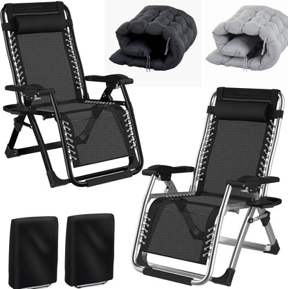Klappbare Sonnenliege mit Kissen und Getränkehalter, Grau/Schwarz