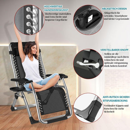 2Pcs Sonnenliege Klappbar mit Kissen, Getränkehalter, Kopfpolster - Gartenliege