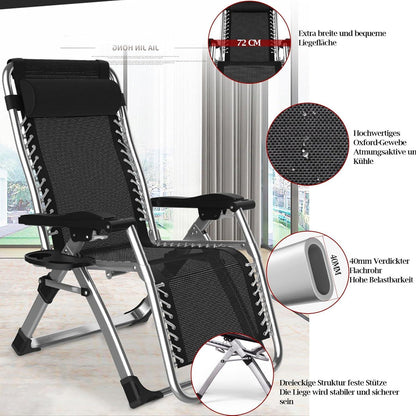 2Pcs Sonnenliege Klappbar mit Kissen, Getränkehalter, Verstellbarem