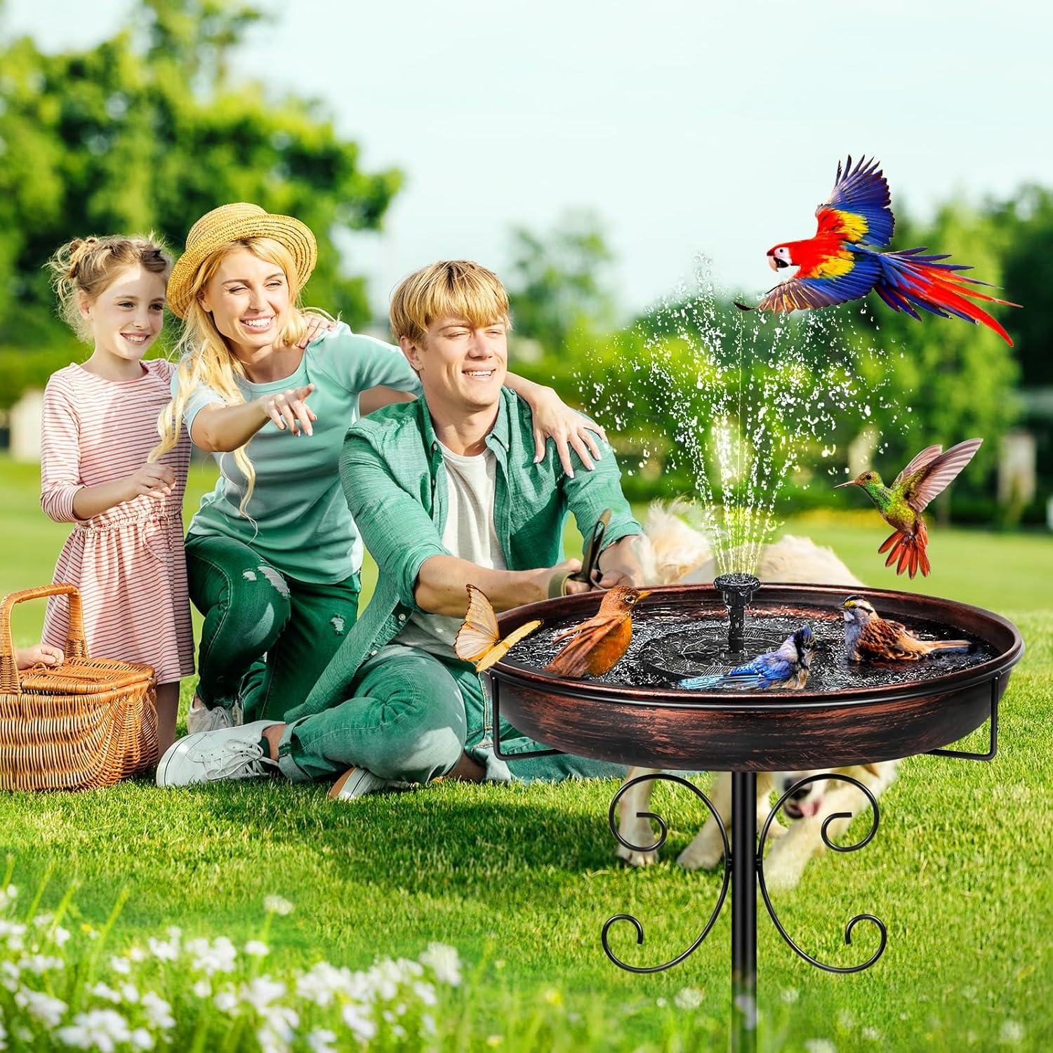 Vogeltränke Stehend Metall Vogelbad für Draußen Garten 35In Wasserschale