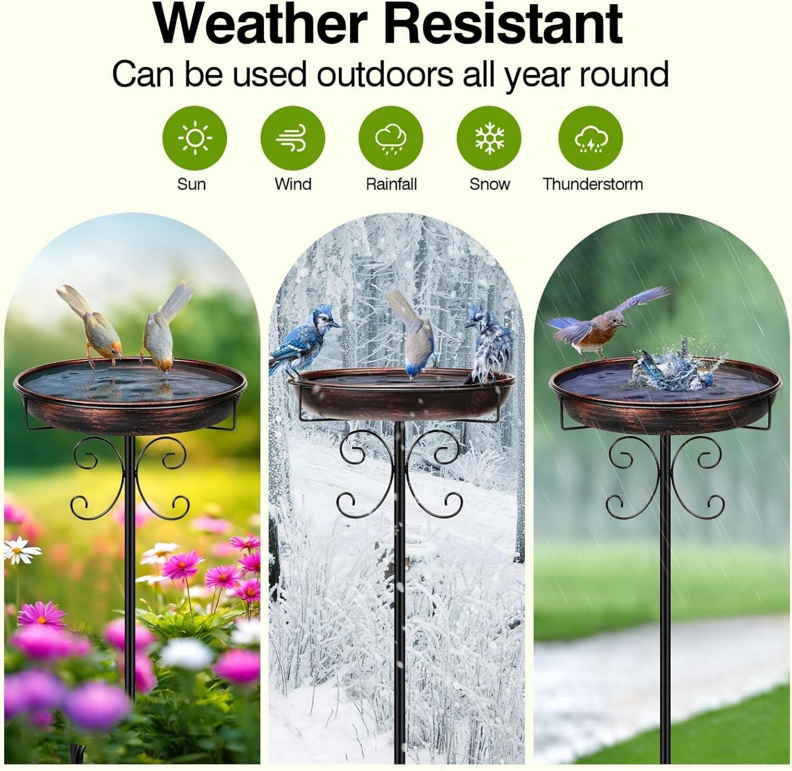 Vogeltränke Stehend Metall Antike Bronze 35In Winterfest