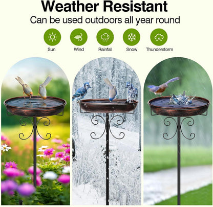 Vogeltränke Stehend Metall Antike Bronze 35In Winterfest