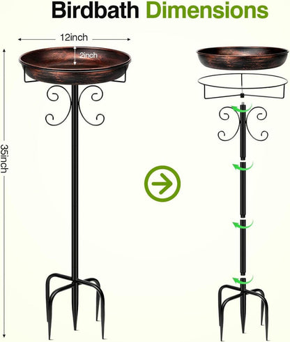 Vogeltränke Stehend Metall Vogelbad für Draußen Garten 35In Wasserschale