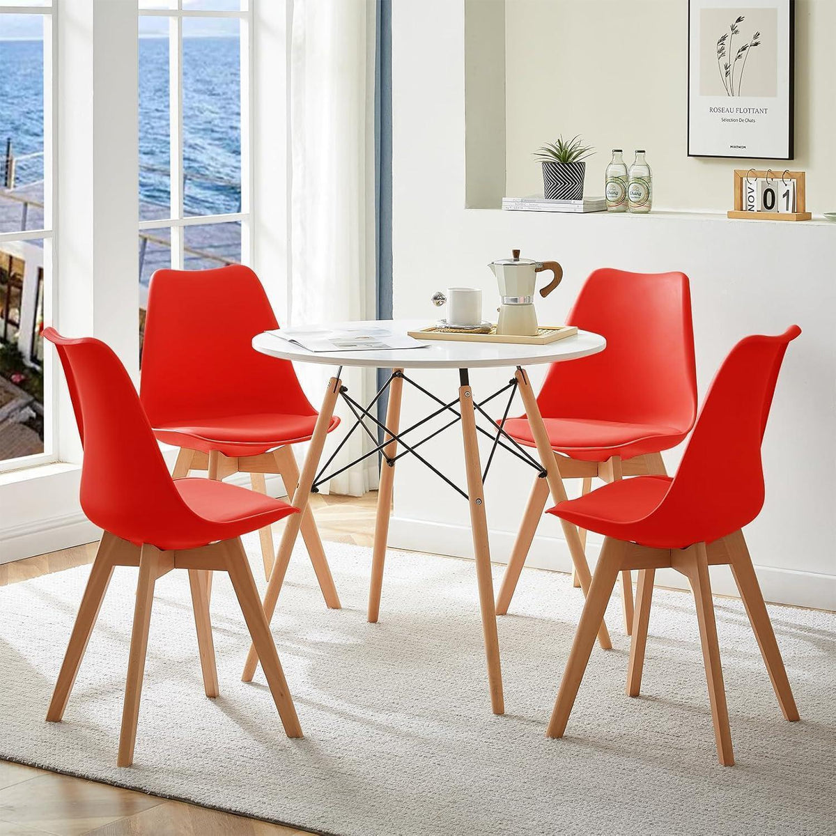 8 Esszimmerstühle Bugholz rot, skandinavisches Design