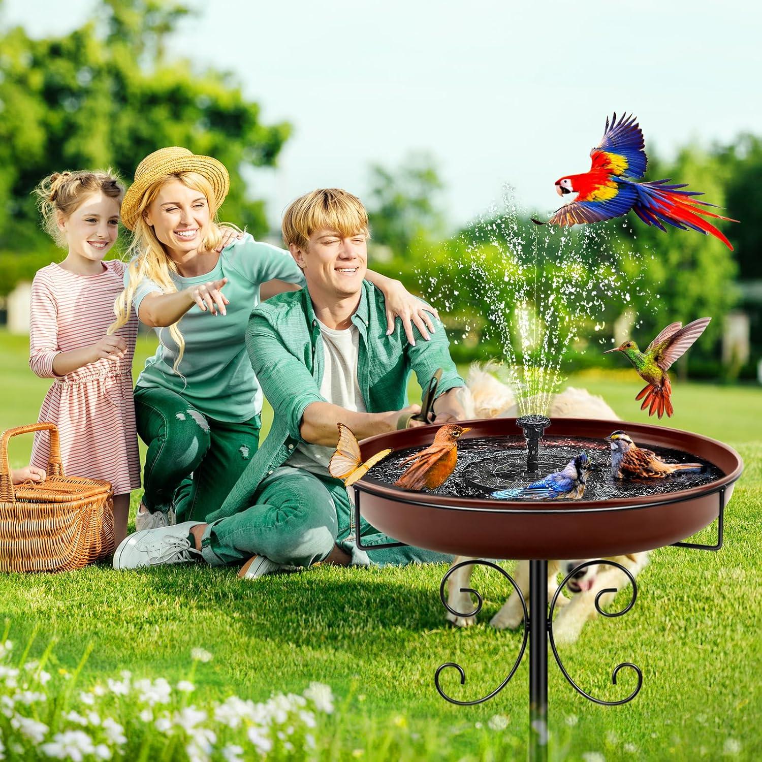 Große Metall Vogeltränke für Draußen 35In Antik Braun