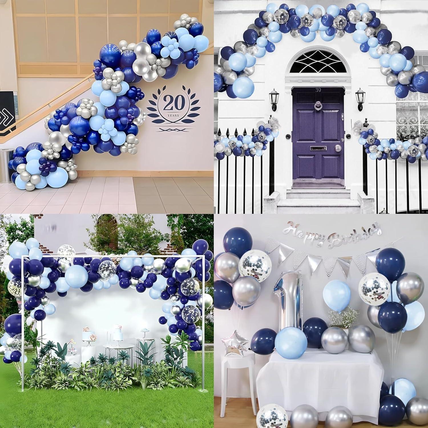 Ballon Girlande Blau Silber 120 Stück Deko Hochzeit Geburtstag