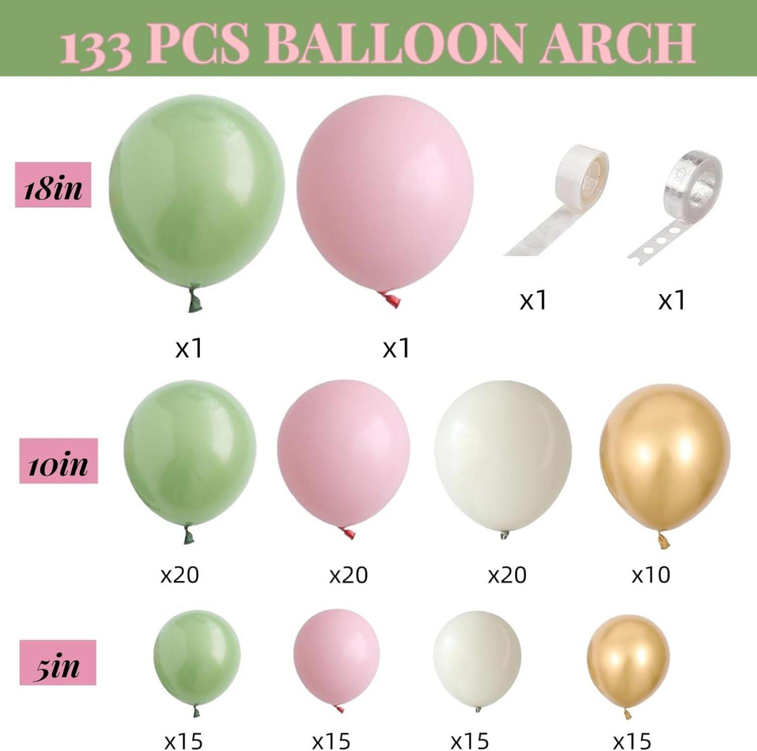 Ballon Girlande Set Grün Rosa Weiß Luftballon Deko