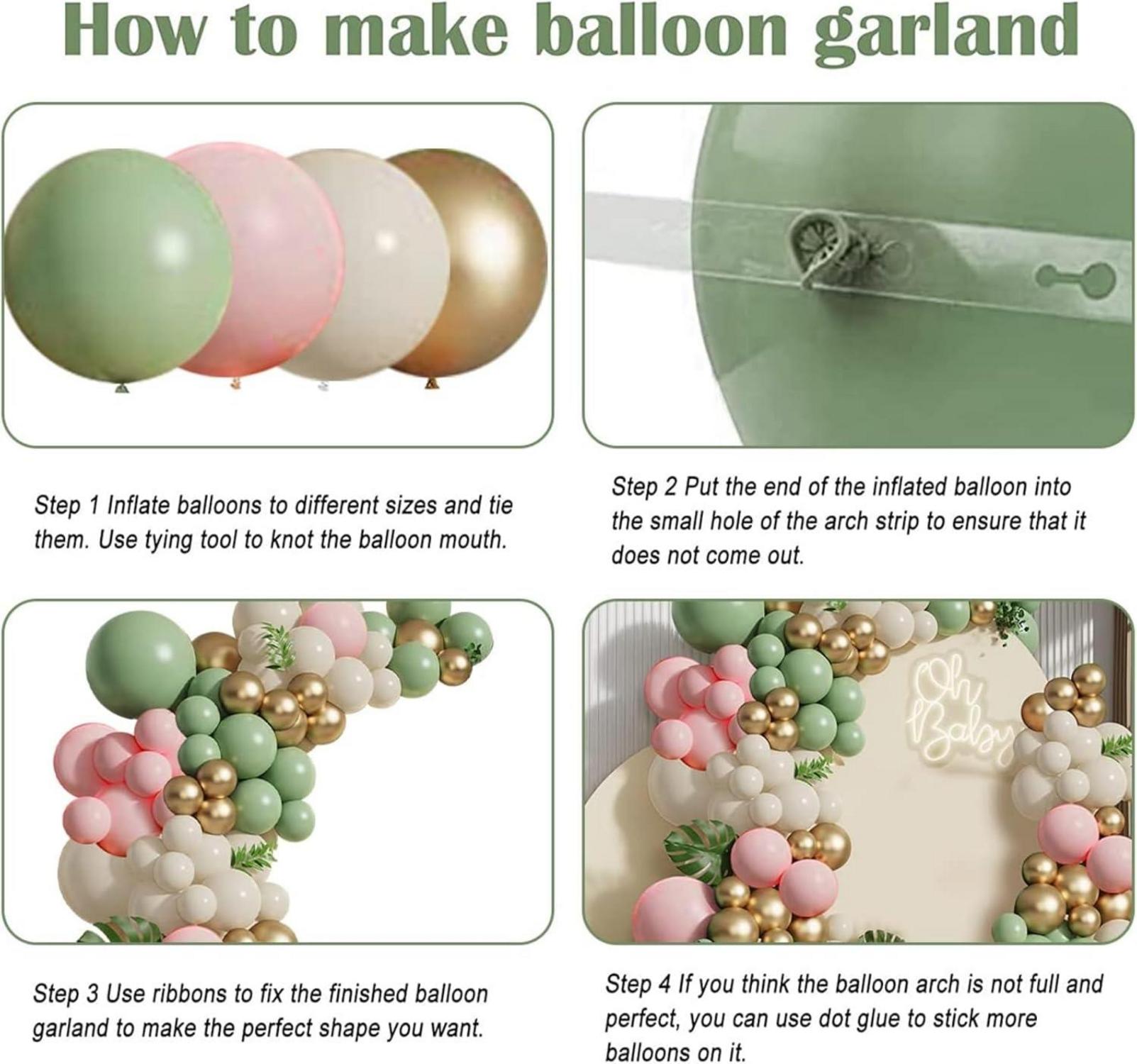 Luftballon Girlande Set Grün Rosa | 132 Stück Ballons Geburtstag Hochzeit