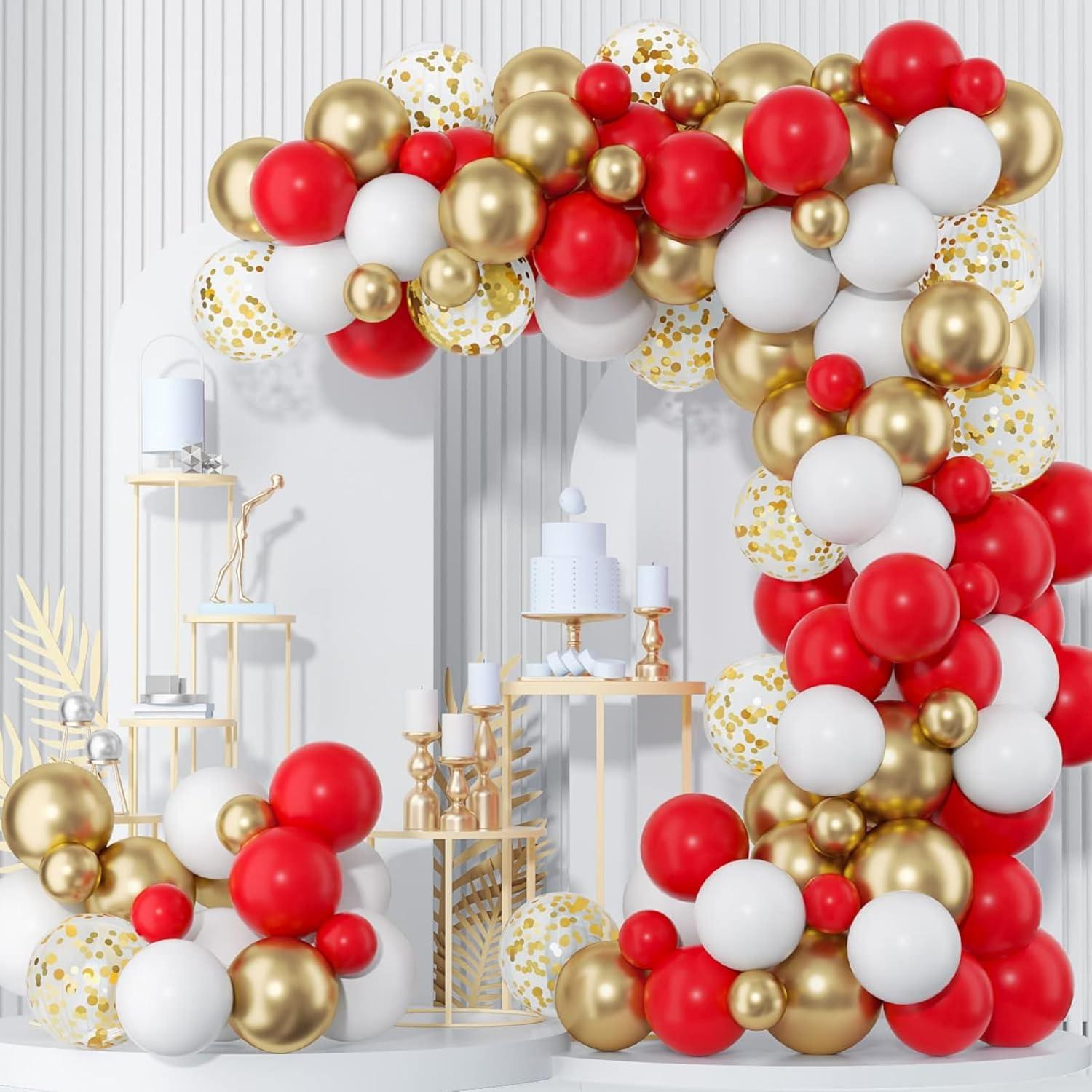 Luftballon Girlande Rot Weiß Gold 120 Stück Kit für Dekoration