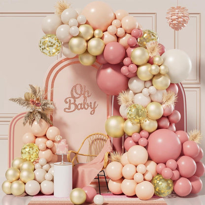 Luftballon Girlande Set Pastell Rosa Beige Weiß Gold Deko 138 Stück