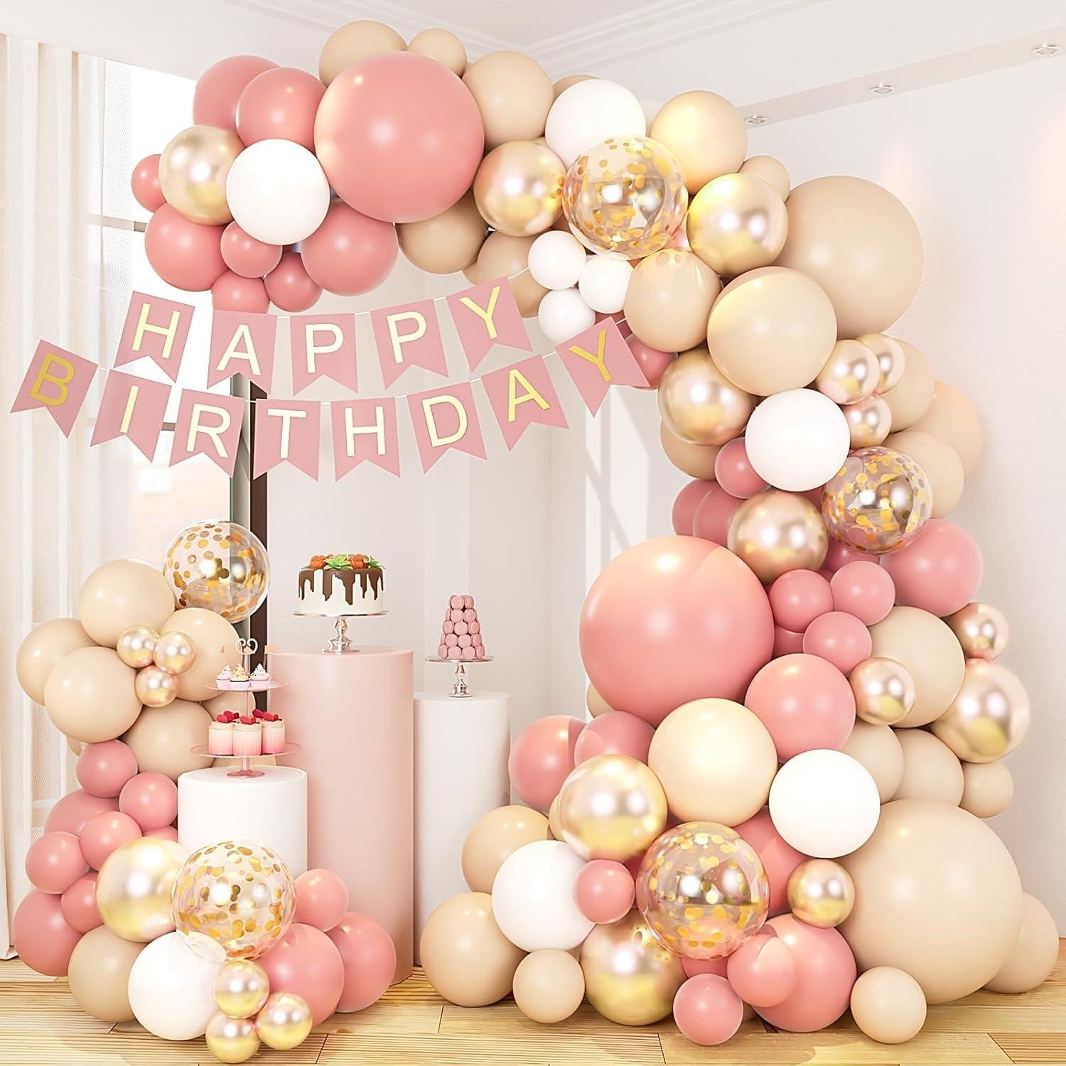 Rosa Beige Gold Luftballons Girlande Set, 138 Stück