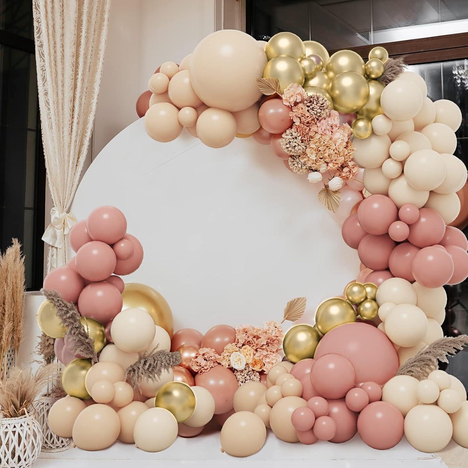 Luftballon Girlande Set Pastell Rosa Beige Weiß Gold Deko 138 Stück