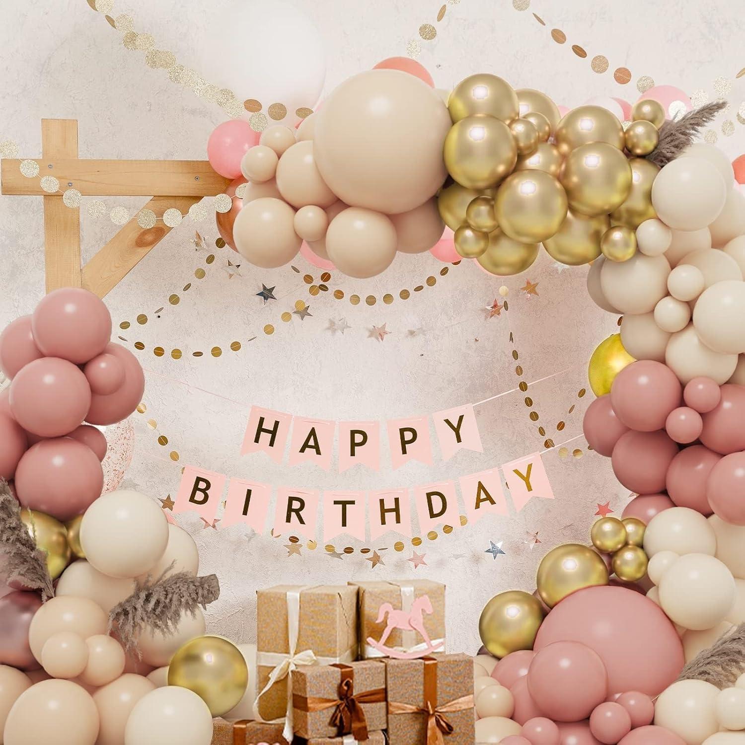Luftballons Girlande Set Rosa Beige Weiß Gold Boho Hochzeit Deko