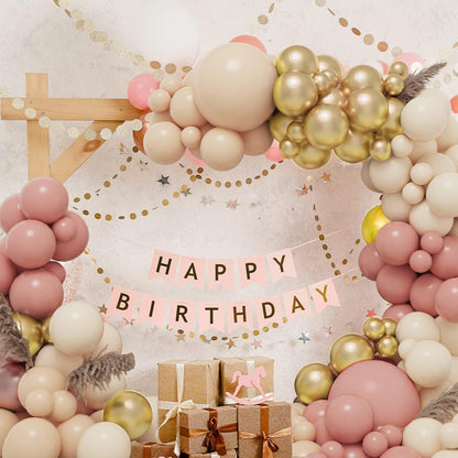 Luftballons Girlande Set Rosa Beige Weiß Gold Boho Hochzeit Deko