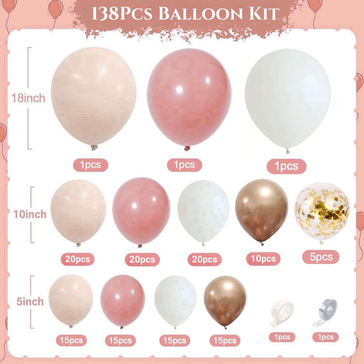 Rosa Luftballon Girlande Set, 138 Stück, Premium Qualität, Party Deko