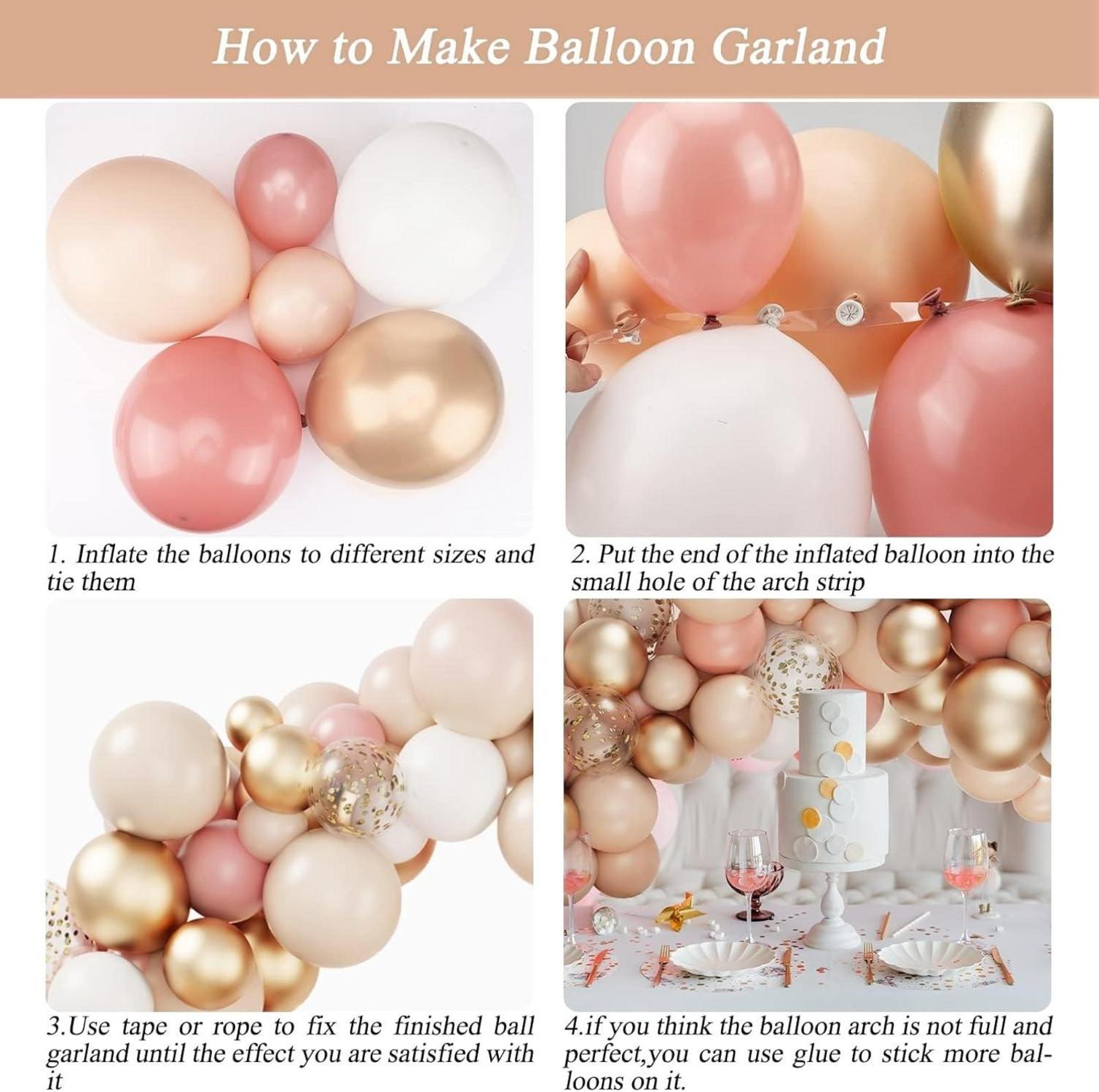 Luftballons Girlande Set Rosa Beige Weiß Gold Boho Hochzeit Deko
