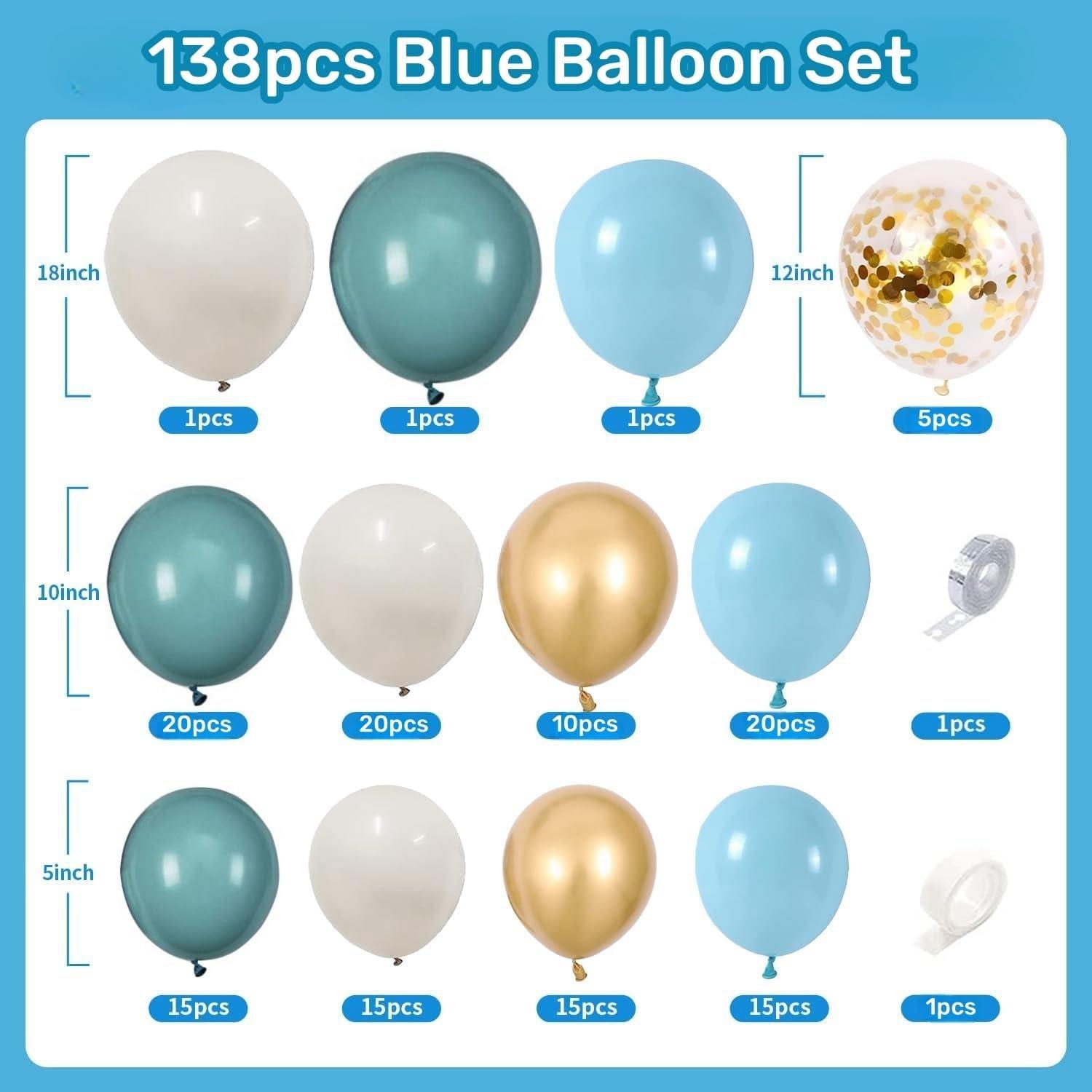 Luftballon Girlande Blau Weiß Gold 138 Stück für Geburtstag Hochzeit Babyparty