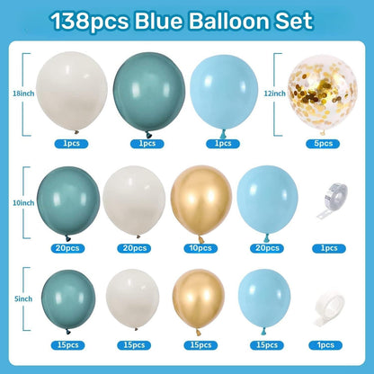 Luftballon Girlande Blau Weiß Gold 138 Stück für Geburtstag Hochzeit Babyparty