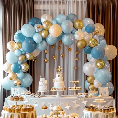 Luftballon Girlande Blau Weiß Gold 138 Stück Geburtstag Hochzeit Party