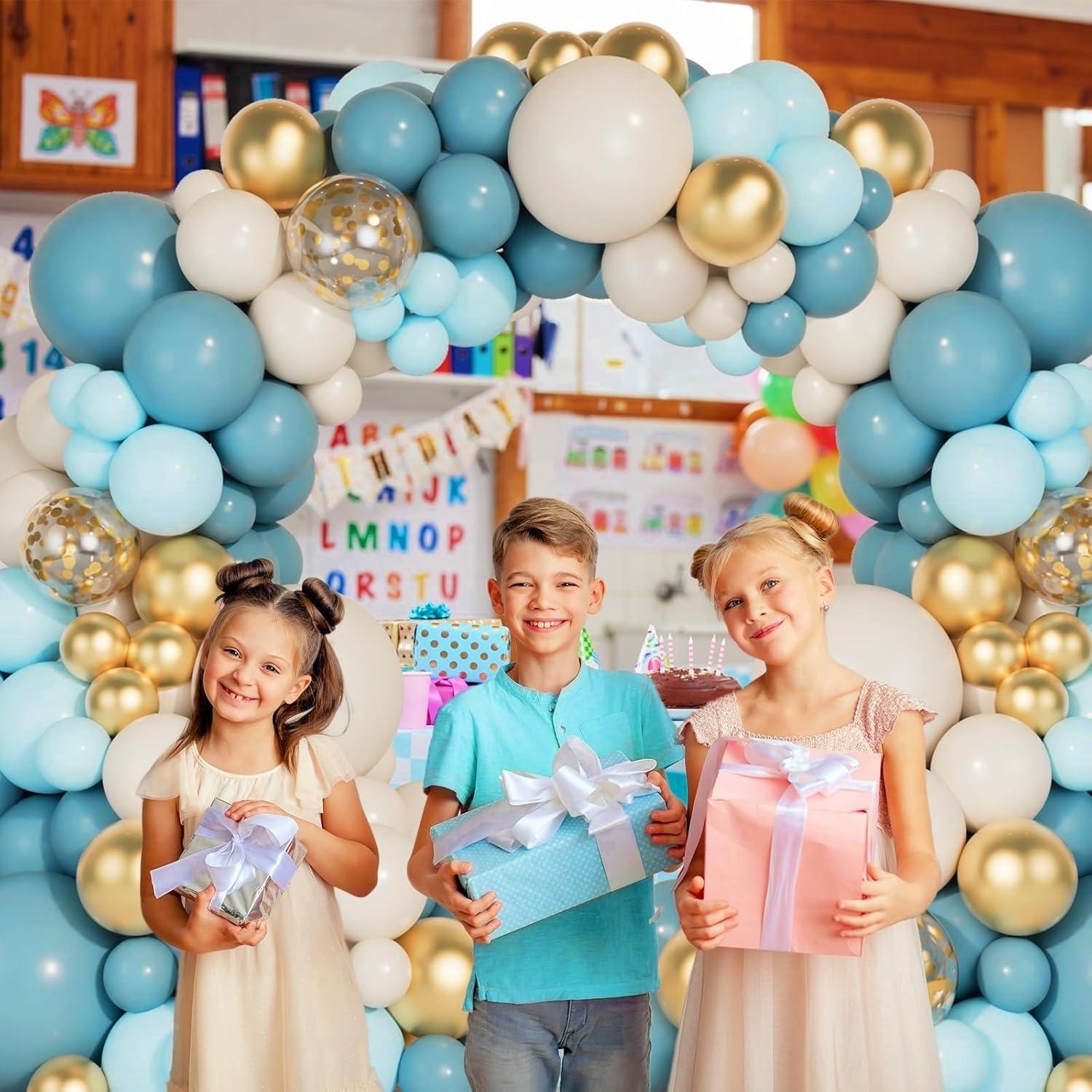 Ballon Girlande Blau Weiß Gold Set 138 Stk Geburtstag Hochzeit
