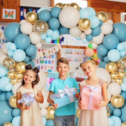 Ballon Girlande Blau Weiß Gold Set 138 Stk Geburtstag Hochzeit
