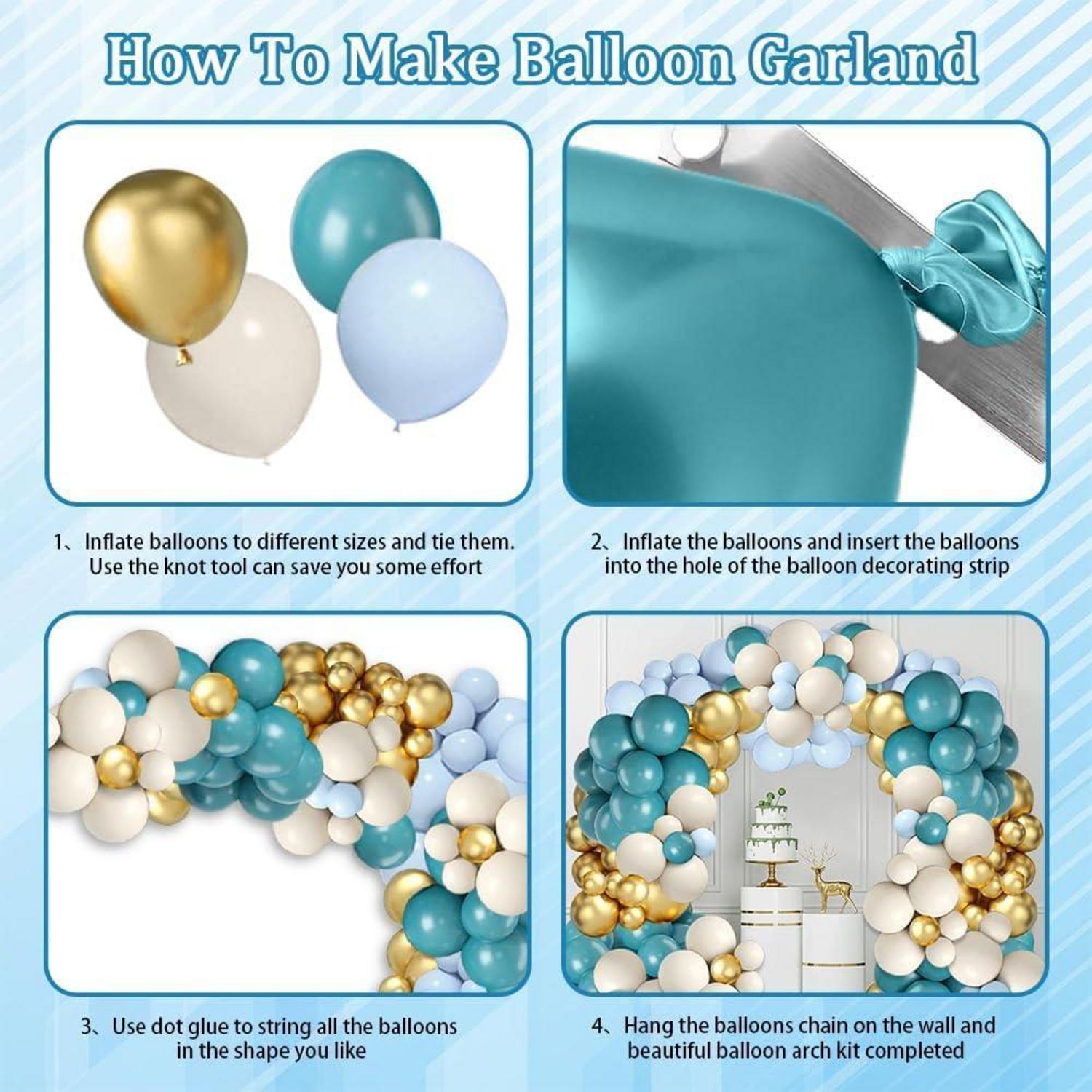 Luftballon Girlande Blau Weiß Gold 138 Stück für Geburtstag Hochzeit Babyparty