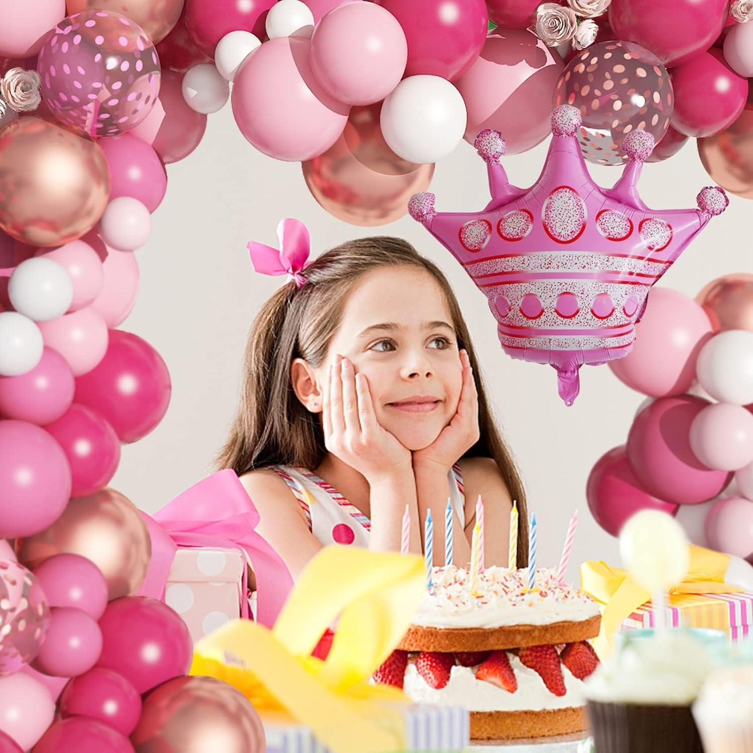Rosa Geburtstagsdeko Set mit Luftballons, Girlande, Vorhang, Konfetti Ballons
