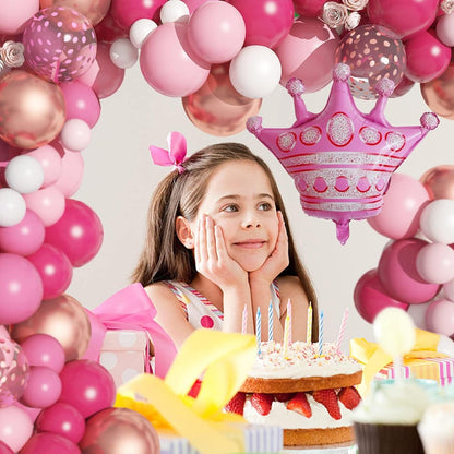 Rosa Geburtstagsdeko Set mit Luftballons, Girlande, Vorhang, Konfetti Ballons