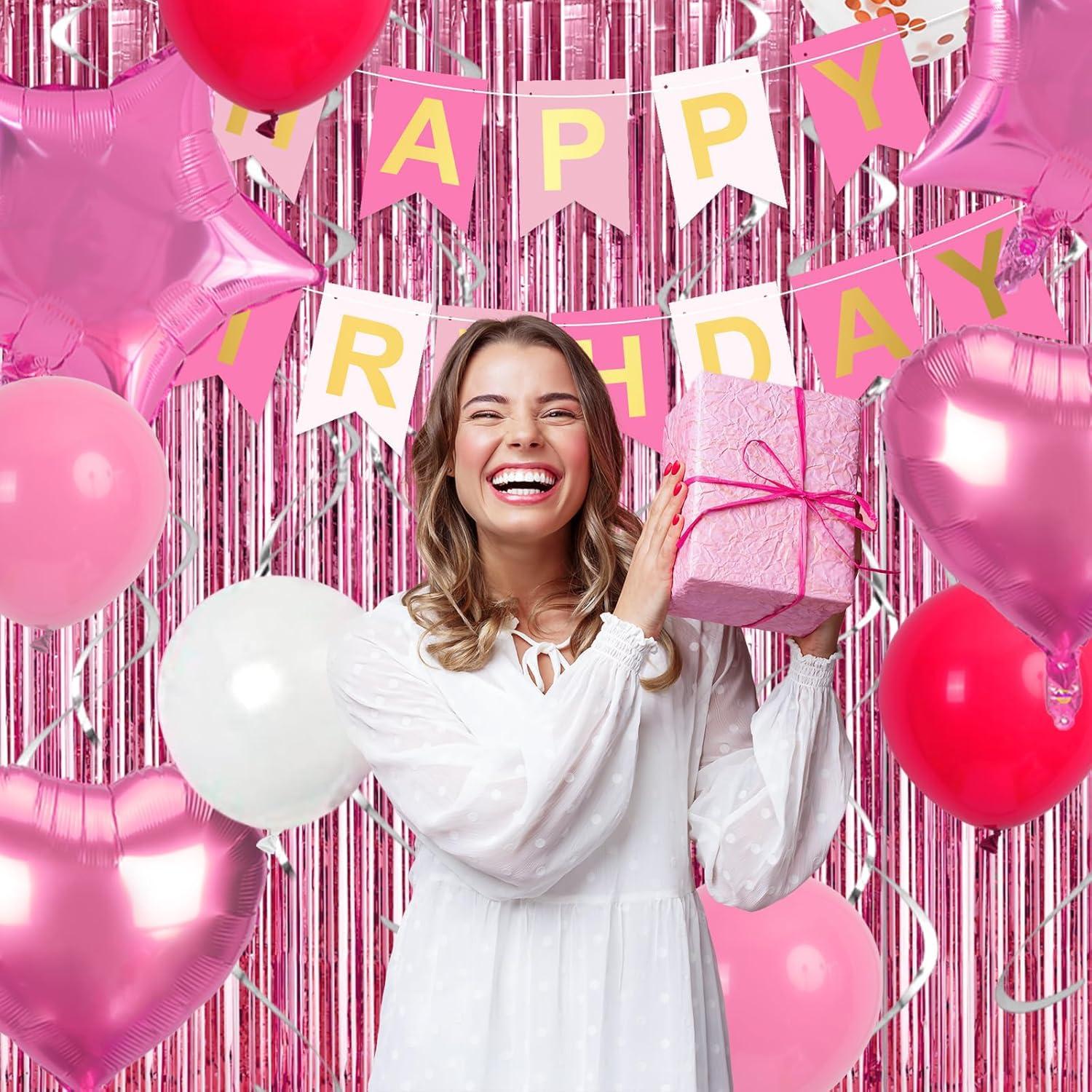 Rosa Geburtstagsdeko Mädchen Frauen Party Dekoration Luftballons Happy Birthday