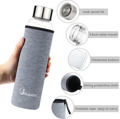 Bugucat Glasflasche 750ml Borosilikatglas Auslaufsicher Smoothies