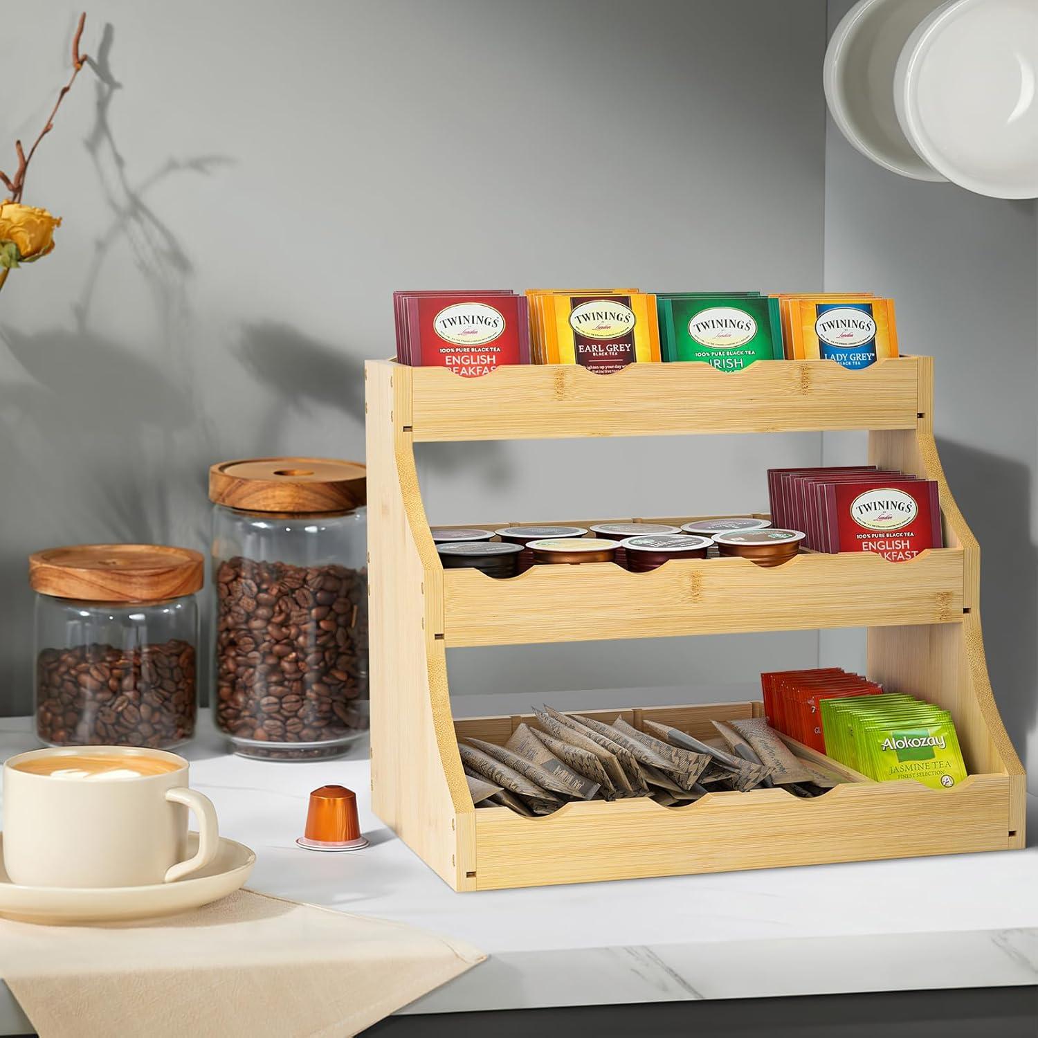 Teebeutelorganizer Bambus Teebox Holz 12 Fächer extra