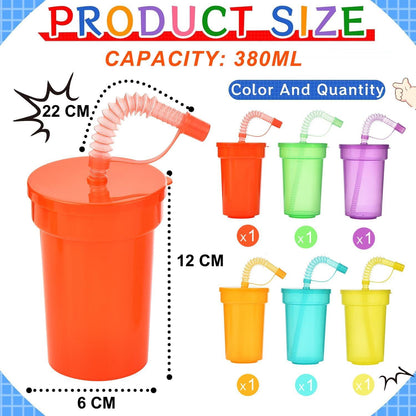 6er Pack Neon Party Becher mit Strohhalm und Deckel - ideal