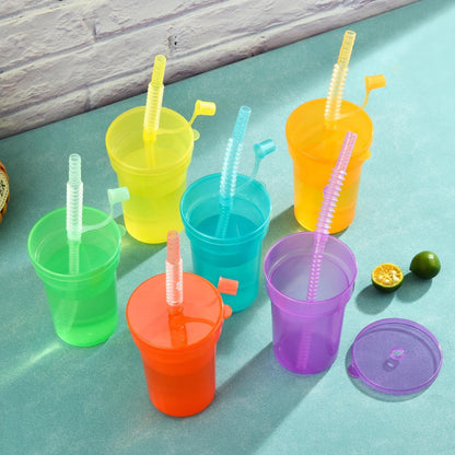 6er Pack Kinder Party Becher mit Strohhalm und Deckel, Trinkbecher Set
