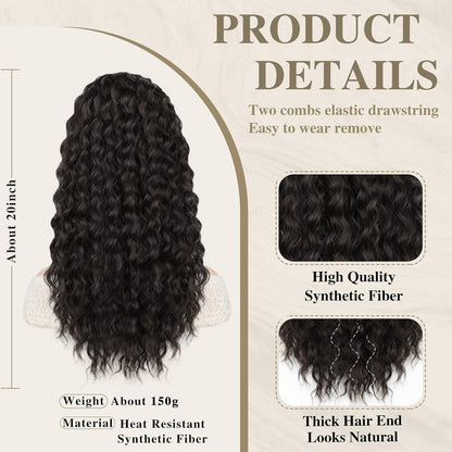Lockiger Pferdeschwanz Haarteil – 45cm Afro Zopfverlängerung Schwarz